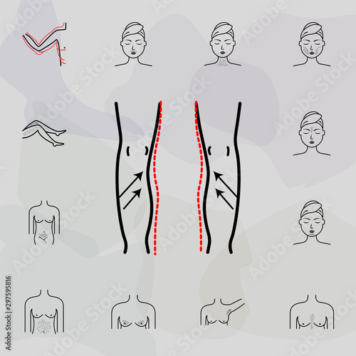 paget's correction, woman icon. Universal set of plastic surgery, epilation for website design and development, app development