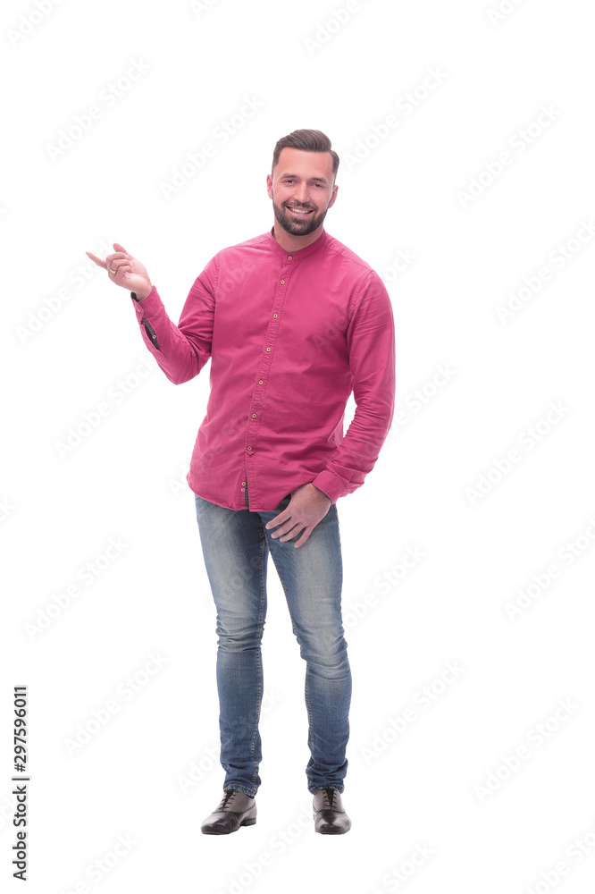 full-length portrait of a thoughtful young man in a red shirt full-length portrait of a thoughtful young man in a red shirt