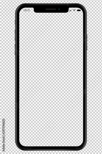 Realistic phone with transparent screen and display icons. Vector 