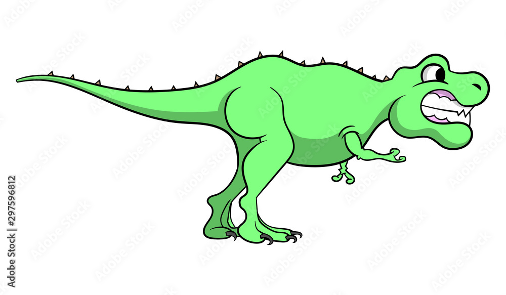 Cartoon style illustration of a T-Rex dinosaur walking and grinning - side view Cartoon style illustration of a T-Rex dinosaur walking and grinning - side view