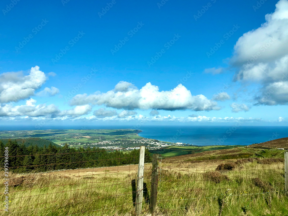 Town of Ramsey, viewed from the famous TT course  mountain road on the beautiful Isle of Man