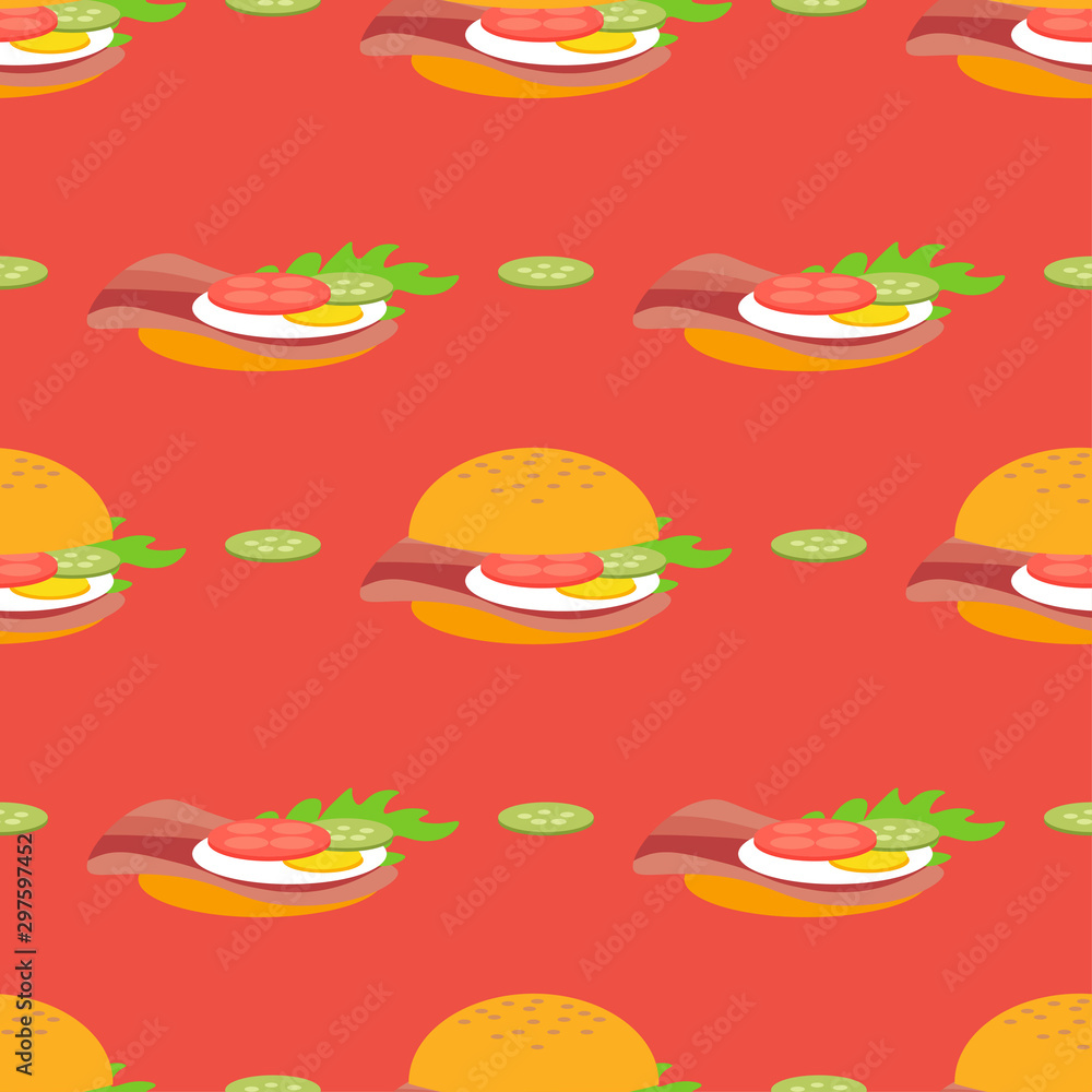 Seamless background. Sandwich and its ingredients. Vector illustration for web design or print. Seamless background. Sandwich and its ingredients. Vector illustration for web design or print.