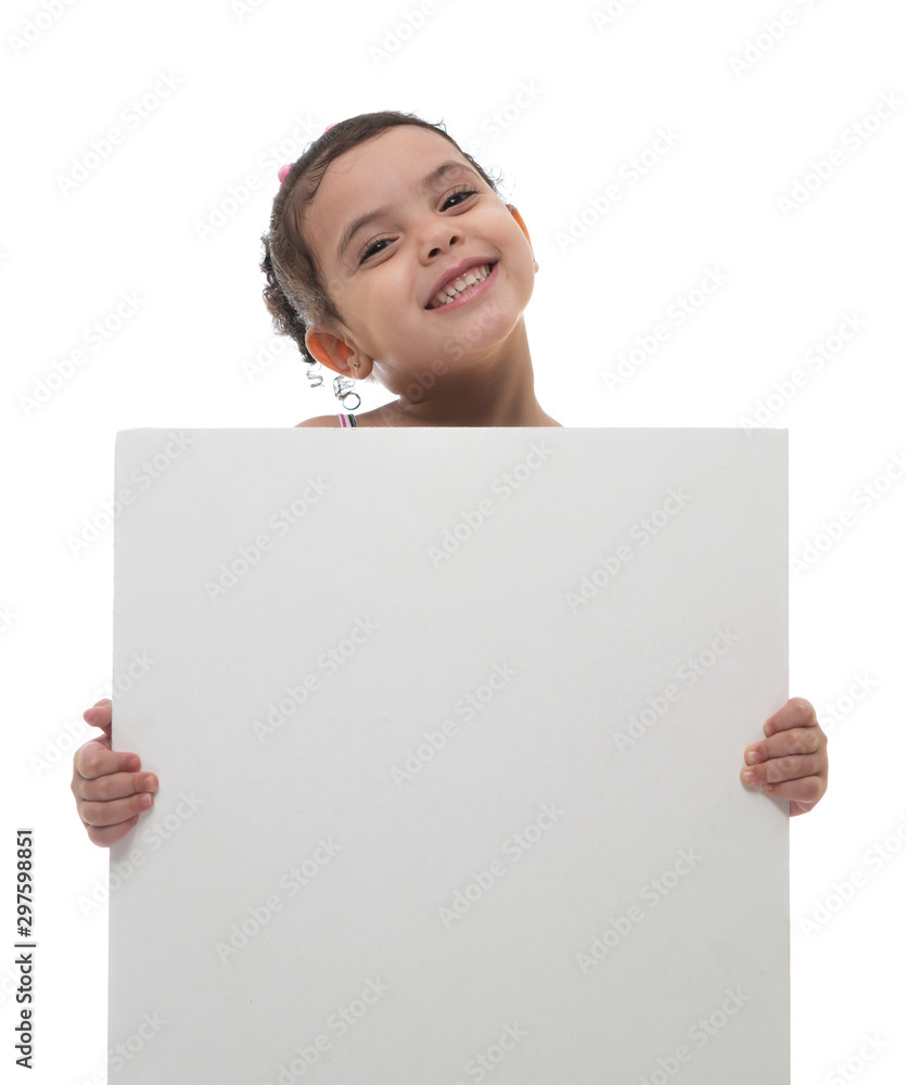 Young Smiling Girl Holding White Board with Blank Copy Space Young Smiling Girl Holding White Board with Blank Copy Space