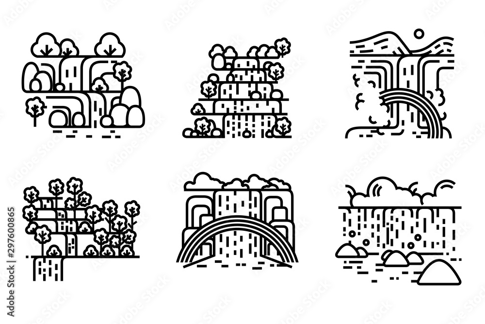 waterfall illustration vector set