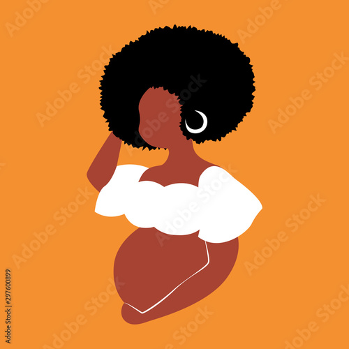 Brown skin pregnant woman flat style