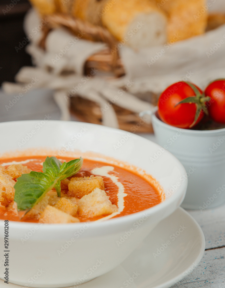 close up of tomato soup with bread stuffing and cream 1 close up of tomato soup with bread stuffing and cream 1