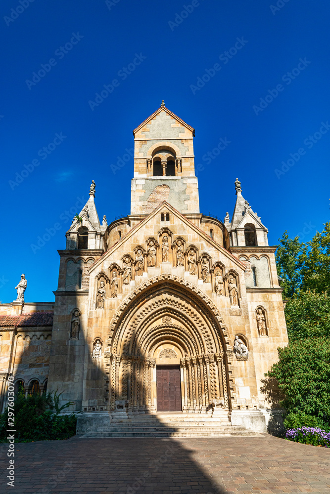 Budapest, Hungary - October 01, 2019: Church of Jaki in Vajdahunyad castle complex in Budapest. Jaki chapel in Budapest.