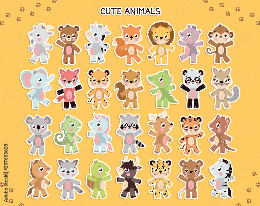 Fototapeta premium Different cute animal sticker template