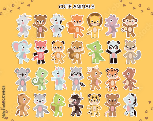 Different cute animal sticker template