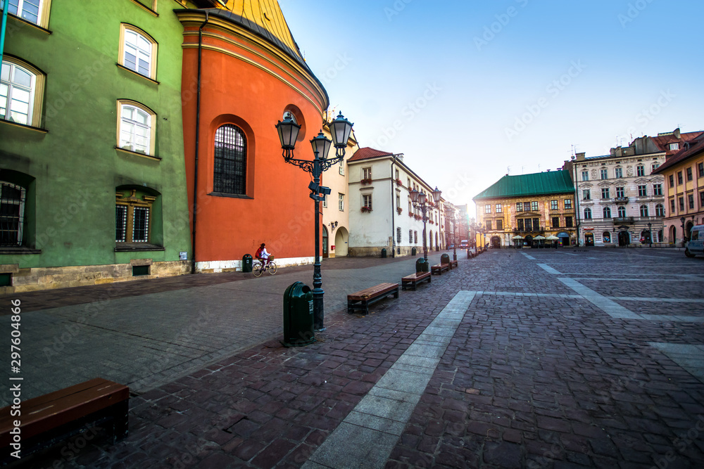 Krakow, Poland - small market square in early morning