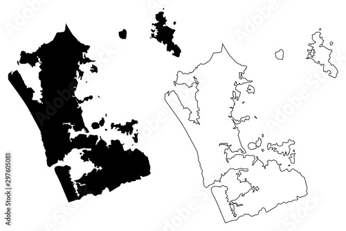 Auckland Region (Regions of New Zealand, North Island) map vector illustration, scribble sketch Auckland map....