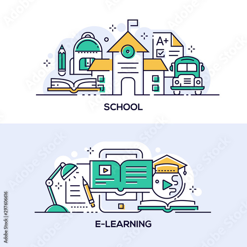 Education and studying linear banner templates set