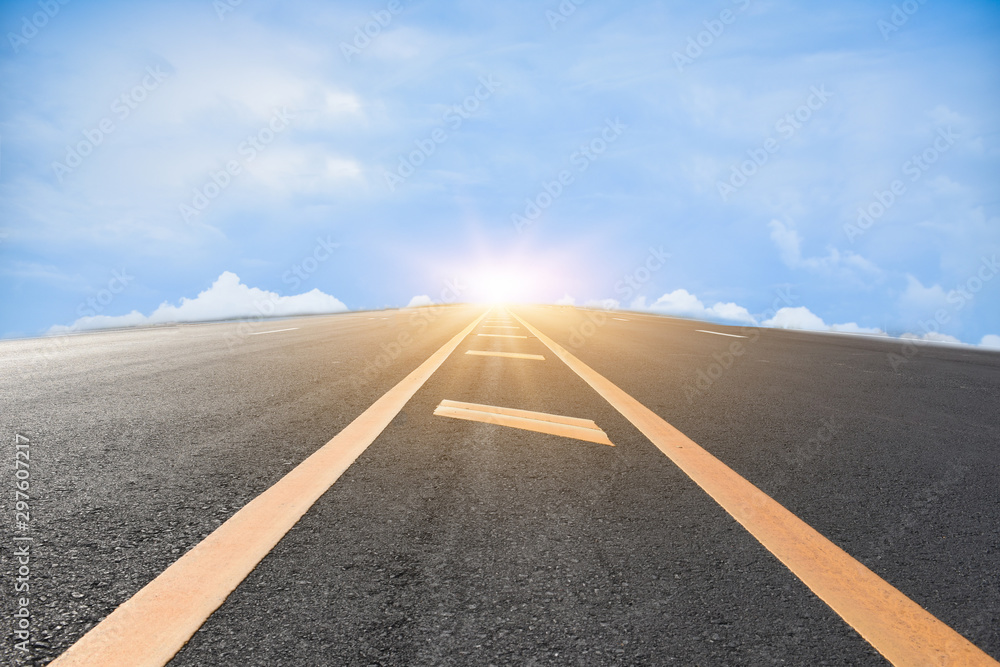 Road floor Blue sky background Empty copy spec Design Texture or Product and Content