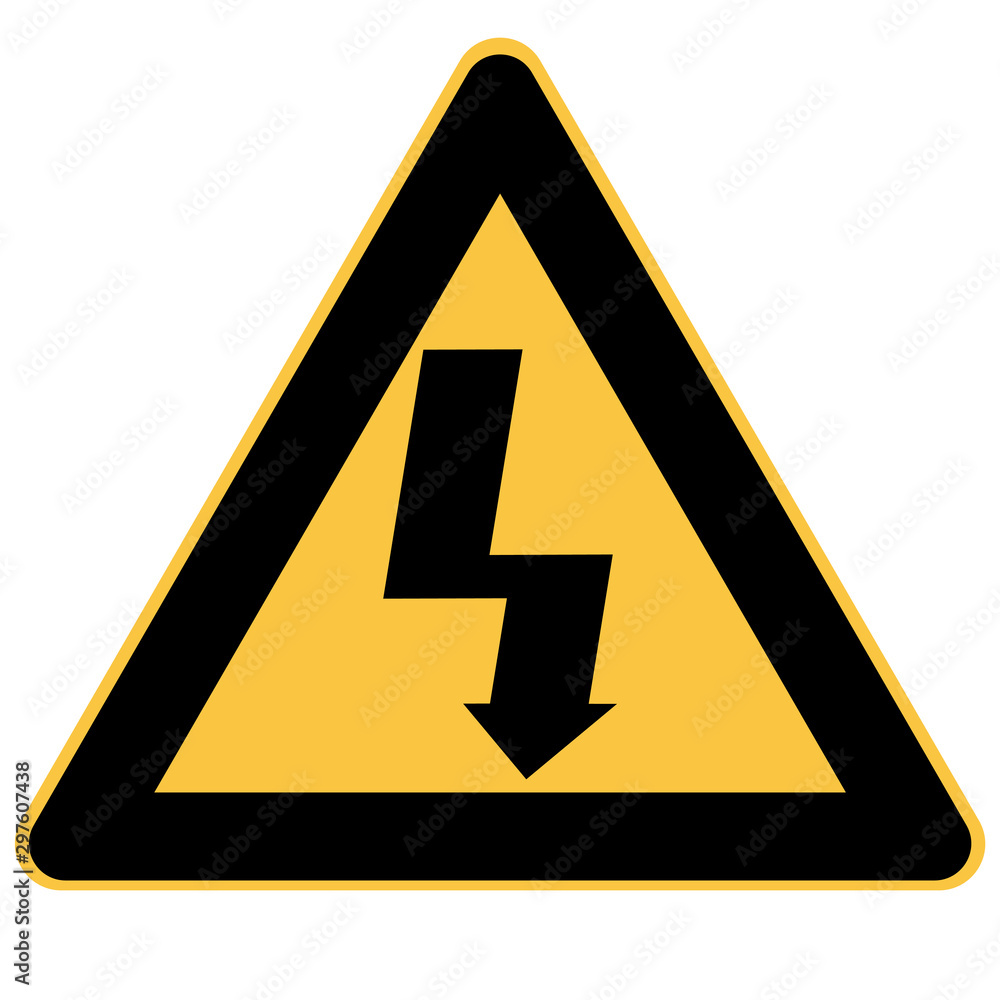 Triangular sign. Arrow. Danger of electric shock, conventional symbol in the form of a lightning strike. Triangular sign. Arrow. Danger of electric shock, conventional symbol in the form of a lightning strike.