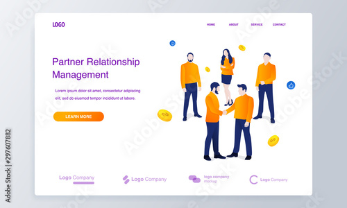 Website or landing page of businessmen shaking hands. Relations of partners in business concept illustration