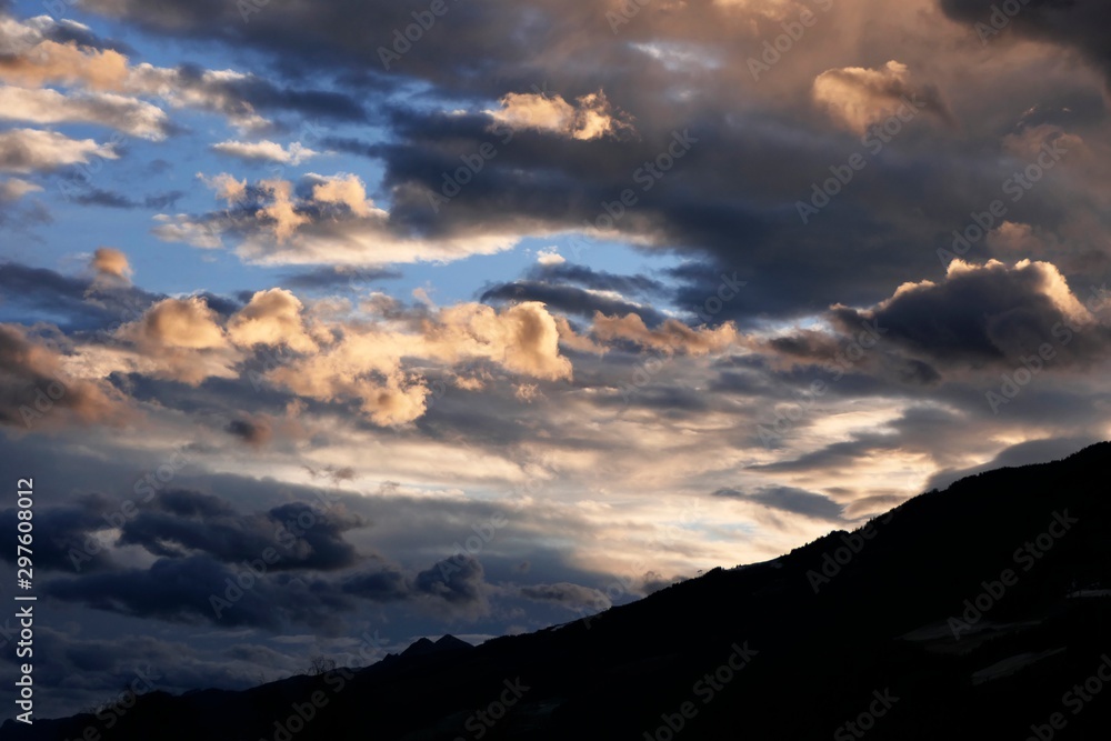 beautiful morning sky in the mountains with orange clouds beautiful morning sky in the mountains with orange clouds