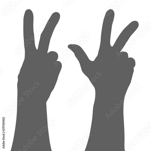 Silhouette of a hand with gesture V. Concept victory. Male palm with finger peace. 