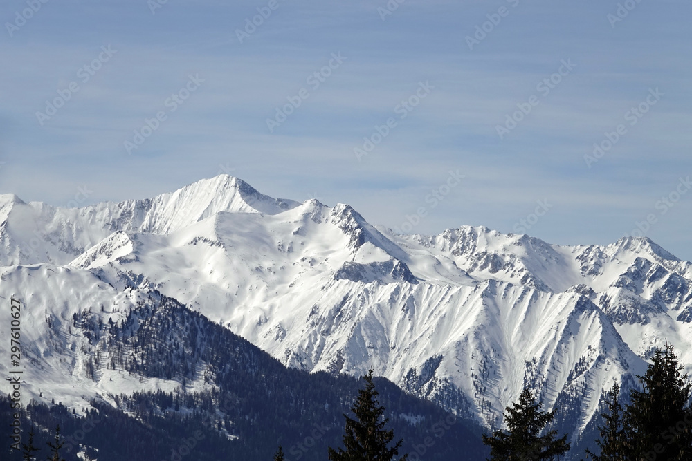 beautiful view to the alps in winter
