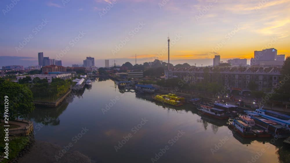 4K Timelapse of Malacca Riverside during sunrise.