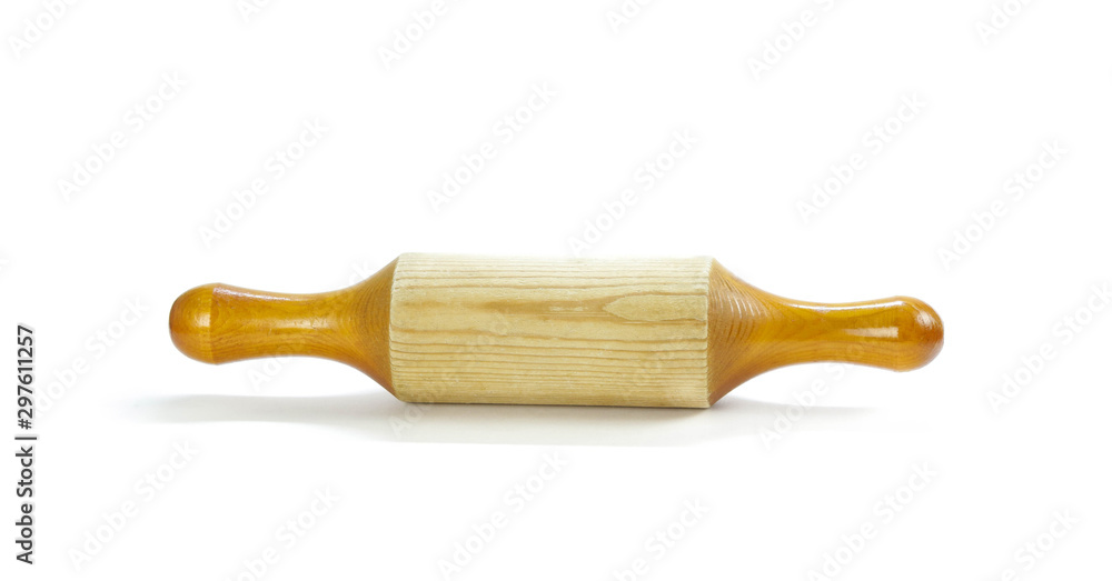 Wooden rolling pin. Close up. Isolated on white background Wooden rolling pin. Close up. Isolated on white background