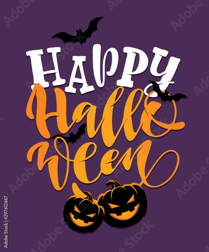 Hand sketched lettering  Happy Halloween  set on textured background. Template for party banner  design  print  poster. Happy Halloween lettering typography poster. 