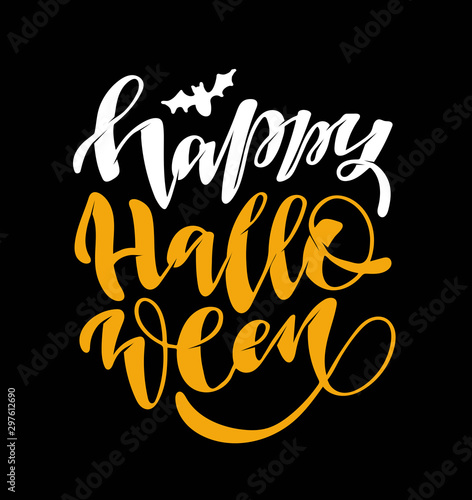 Hand sketched lettering  Happy Halloween  set on textured background. Template for party banner  design  print  poster. Happy Halloween lettering typography poster. 