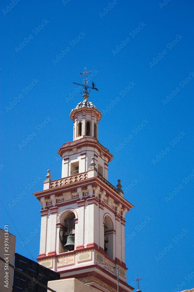 Bell tower of the parish church of the Immaculate Conception, Albalat dels Tarongers, Valencia, Spain.