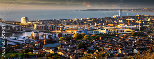 Fotografie, Obraz A view of Swansea city centre and the Bay area from the docks to Mumbles in Sout