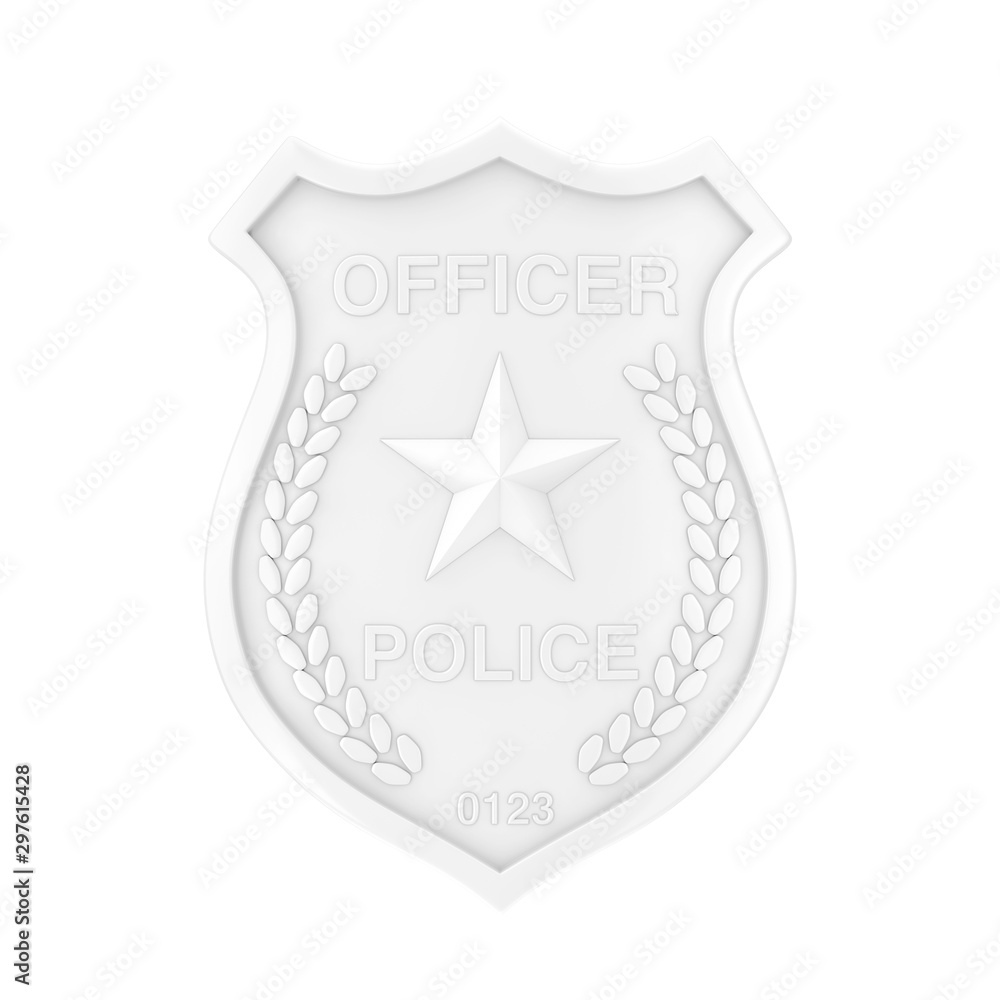 White Police Officer Badge in Clay Style. 3d Rendering White Police Officer Badge in Clay Style. 3d Rendering