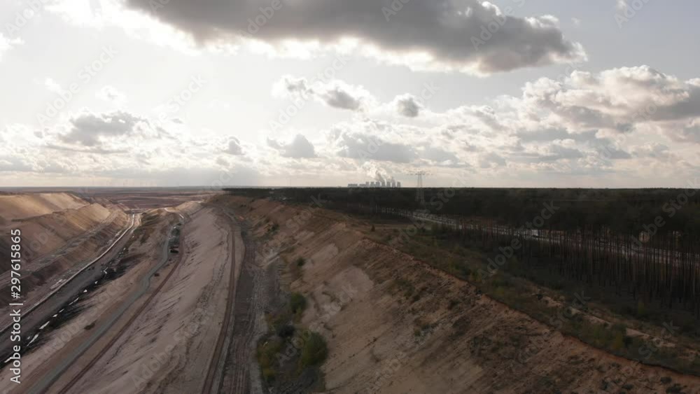 Slow aerial shot showing german industrial opencast mining quarry Slow aerial shot showing german industrial opencast mining quarry