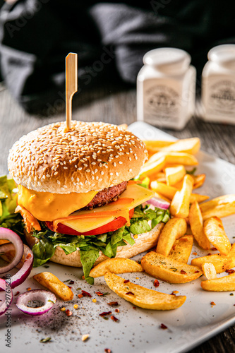 Delicious burger on the plate