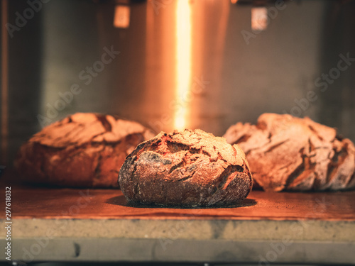 wholemeal rye loaves in an old oven