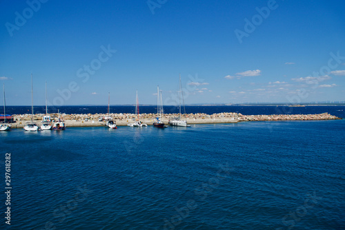 BOZCAADA, CANAKKALE, TURKEY - AUGUST 25, 2019: Canakkale, Bozcaada castle and harbor