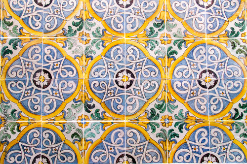 Fototapete Handmade old Turkish Blue ceramic Tiles on the wall in Istanbul City, Turkey