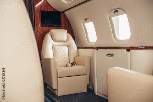 luxury, comfortable and modern cabin of private plane