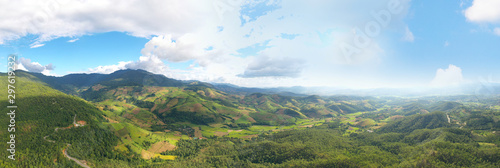Panoramic aerial view from drone of the high mountain landscape in the northern, Thailand