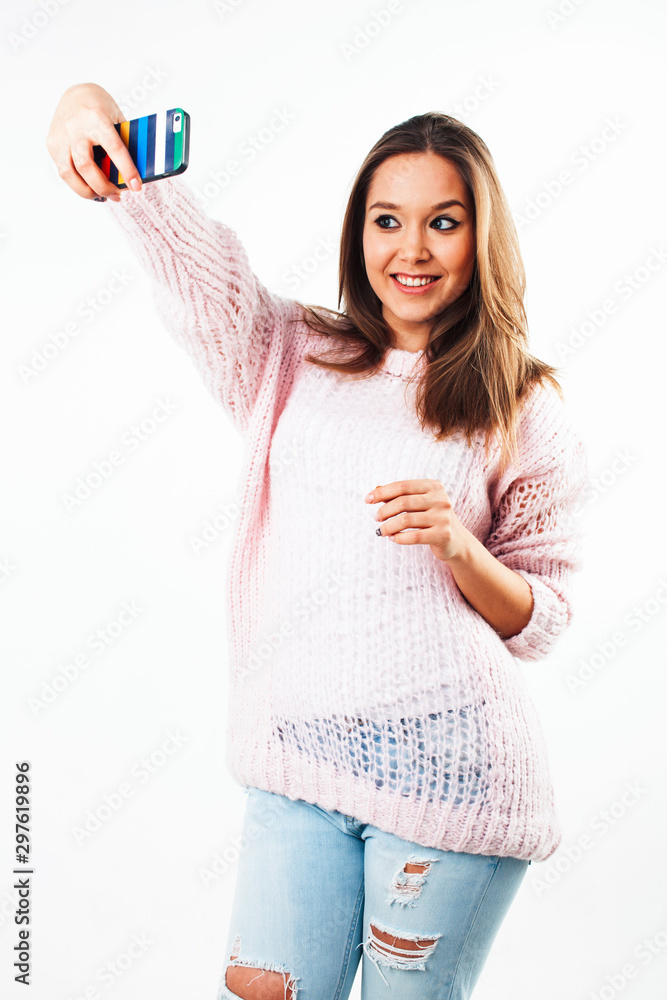 young pretty stylish hipster girl posing emotional isolated on white background happy smiling cool smile, lifestyle people concept young pretty stylish hipster girl posing emotional isolated on white background happy smiling cool smile, lifestyle people concept