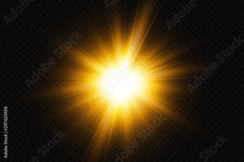White glowing light explodes on a transparent background. with ray.  Transparent shining sun, bright flash.  Special lens flare light effect.