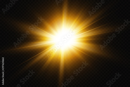 White glowing light explodes on a transparent background. with ray.  Transparent shining sun, bright flash.  Special lens flare light effect.