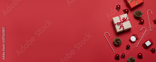 Christmas gifts presents on red background. 2024