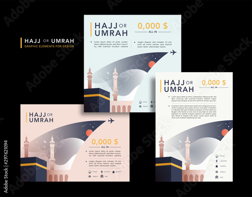 Hajj or Umrah minimal design template, banner, flyer, brochure, background vector illustration. Split layer artwork of background