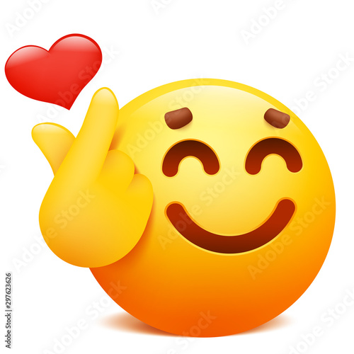 K-Pop gesture love finger hand symbol. Korean sign. Yellow emoji cartoon character