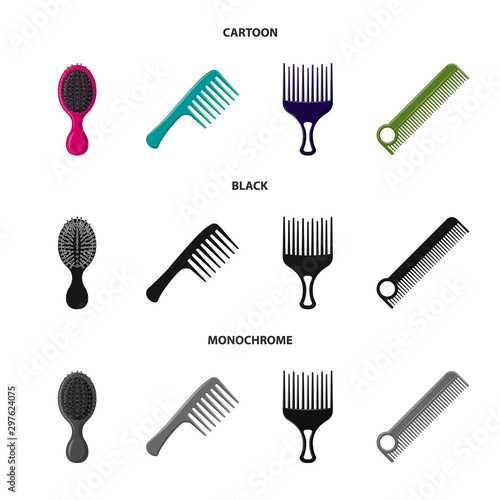 Vector illustration of brush and hair sign. Set of brush and hairbrush vector icon for stock.