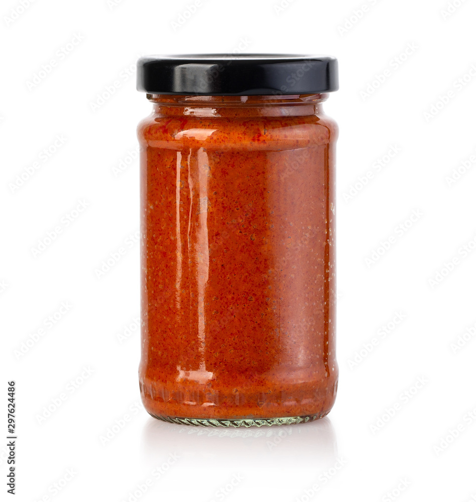 Tomato sauce jar on white background Tomato sauce jar on white background