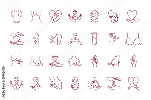 bundle of breast cancer set icons