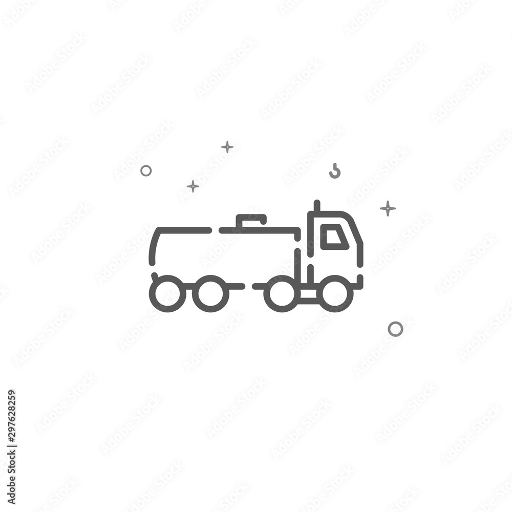 Gasoline tanker truck simple vector line icon. Symbol, pictogram, sign. Light background. Editable stroke