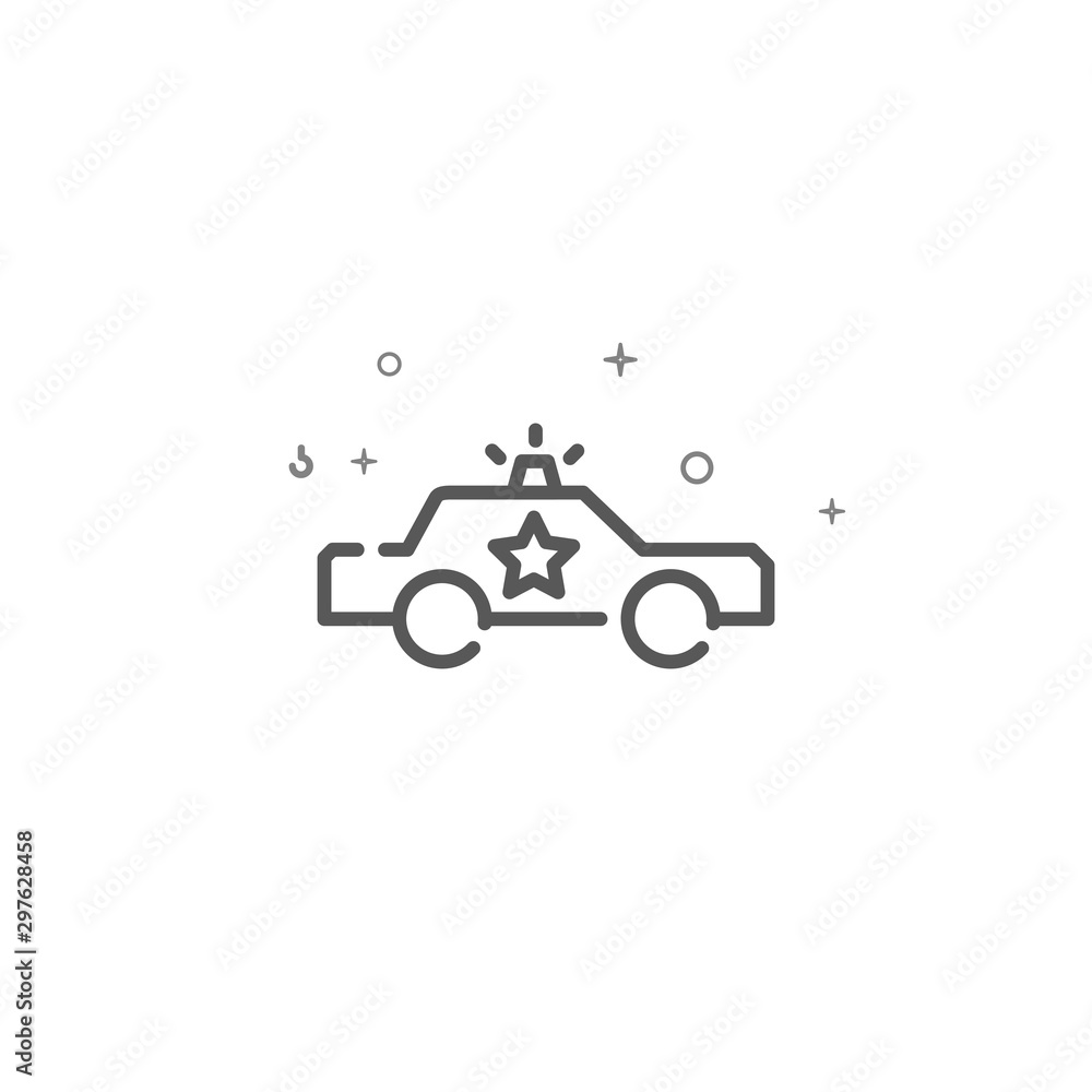 Police patrol car simple vector line icon. Symbol, pictogram, sign. Light background. Editable stroke Police patrol car simple vector line icon. Symbol, pictogram, sign. Light background. Editable stroke