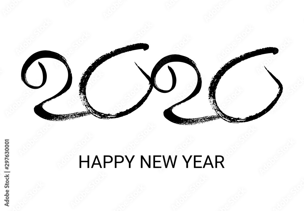 Fototapeta premium 2020 black grunge lettering and hand drawn numbers