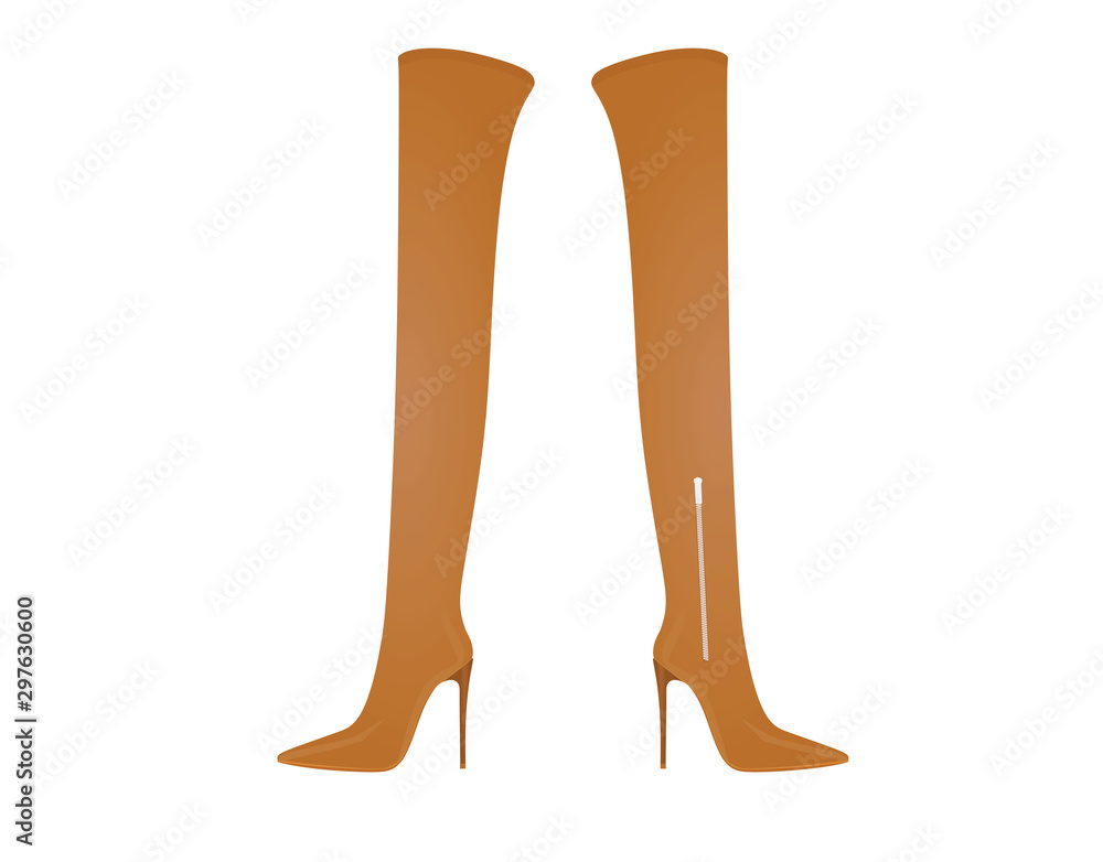 Brown women long boot. high heel. vector illustration Brown women long boot. high heel. vector illustration