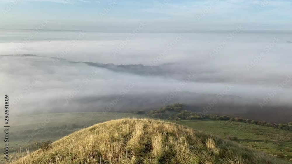 View from Rana hill.Misty morning in Central Bohemian Highlands, Czech Republic. Central Bohemian Uplands is a mountain range located in northern Bohemia. The range is about 80 km long View from Rana hill.Misty morning in Central Bohemian Highlands, Czech Republic. Central Bohemian Uplands is a mountain range located in northern Bohemia. The range is about 80 km long